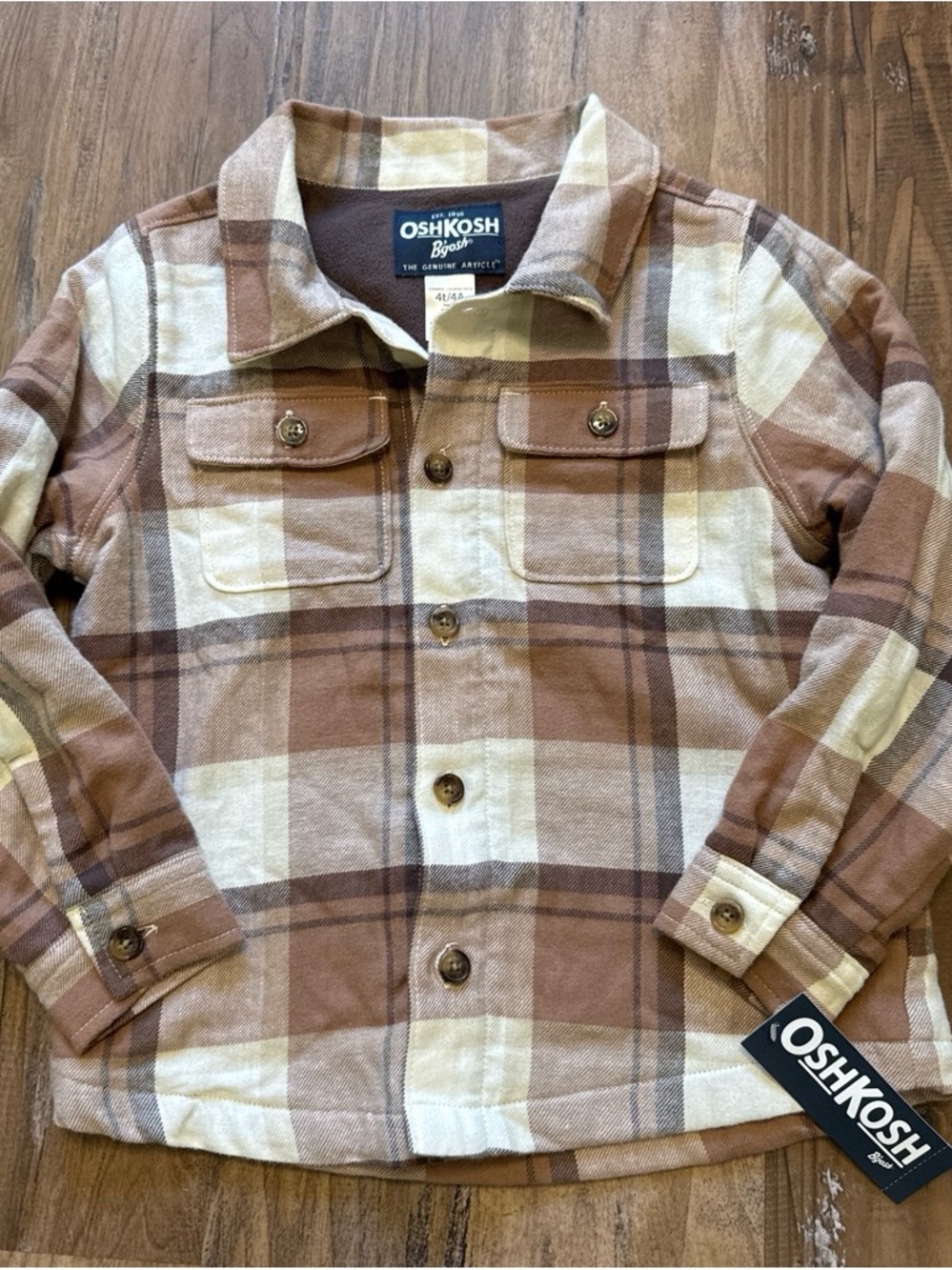 OshKosh B'gosh Toddler Plaid Fleece Lined Shirt in Brown & Cream